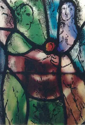 Postcard England Tudeley All Saints Church, stained glass north aisle Adam and Eve window detail Marc Chagall painting