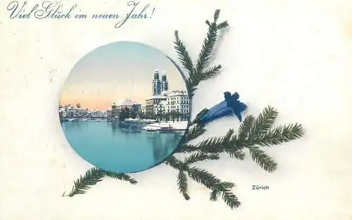 Zurich Viel Gluck im neuen Jahr Postkarte