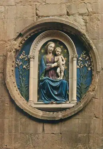 Postcard Madonna col Bambino Luca della Robbia statue Firenze Orsanmichele