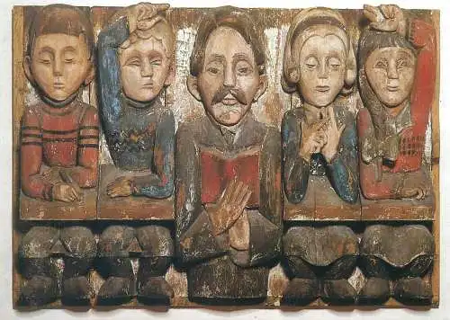 Postcard Teacher Florian Bartschi and schoolchildren Ernst Ludwig Kirchner painted carving