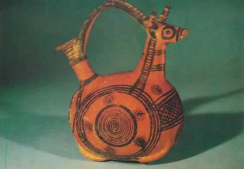 Postcard ox-shaped flask used for pouring oil Cypriote black-on red ware found at Kourion