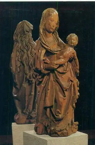 Postcard Mainfrankisches Museum Wurzburg Maria mit Kind stauette T. Riemschneider