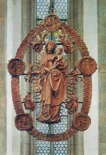 Postcard Volkach am Main Kirchberg Wallfahrtskirche Maria im Weingarten Madonna im Rosenkranz von T. Riemschneider