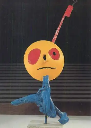 Postcard Kopf mit  Vogel 1967 Bemalte Bronze Joan Miro sculpture