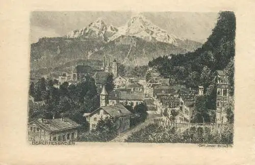 Berchtesgaden etch Postkarte by Carl Jander Berlin artist etching postcard