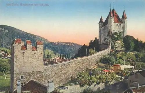Castle fortress Thun Switzerland vintage postcard