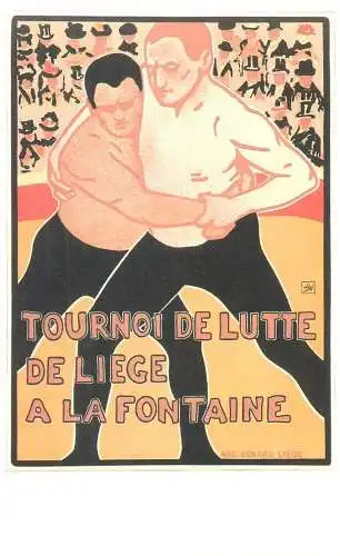 Dalkeith`s classic poster advertising postcard Belgium Armand Rassenfosse 1899 Tournoi de Lutte de Liege