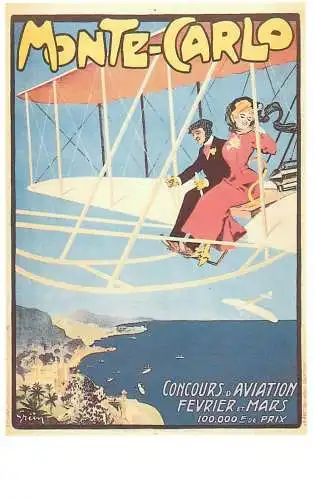 Dalkeith`s classic poster advertising postcard France 1911 Jules Alexandre Grun Monte Carlo aviation concours byplane