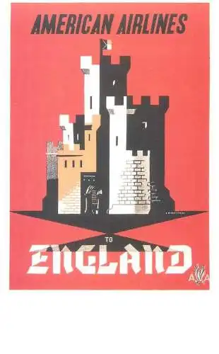 Dalkeith`s classic poster advertising postcard USA 1951 E. McKnight Kauffer American Airlines England