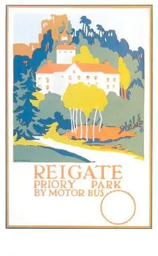 Dalkeith`s classic poster advertising postcard UK 1921 E. McKnight Kauffer Reigate priory park motor bus