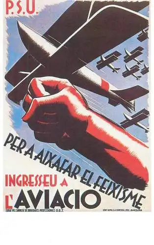 Dalkeith`s classic poster advertising postcard Spain 1937 to fight fascism aviation