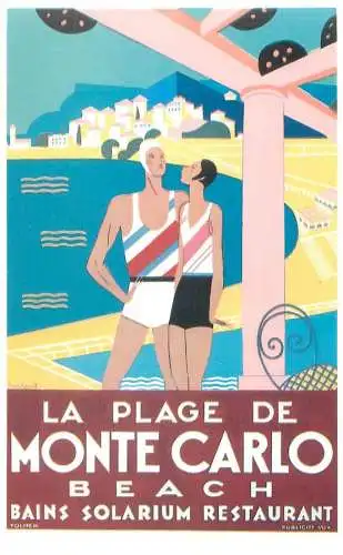 Dalkeith`s classic poster advertising postcard Michel Bouchard Monaco 1930 Monte Carlo beach