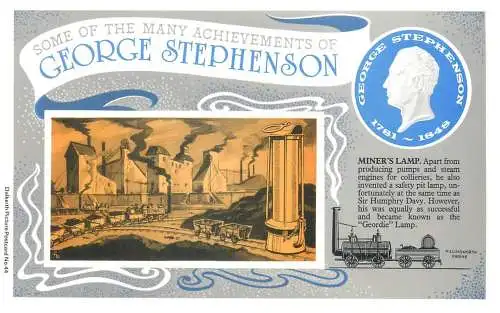 Dalkeith`s classic poster advertising postcard George Stephenson achievements miner lamp