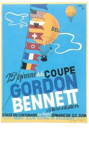 Dalkeith`s classic poster advertising postcard Belgium 1937 Gordon Bennett aerostation coupe