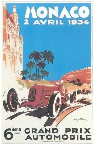Dalkeith`s classic poster advertising postcard Monte Carlo 1934 Monaco 6eme grand prix auto