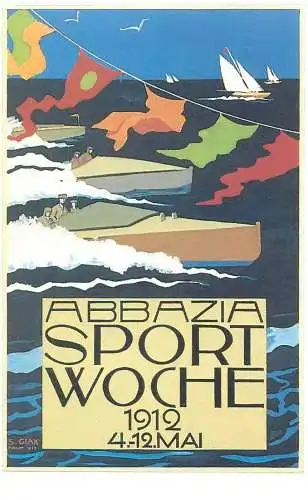 Dalkeith`s classic poster advertising postcard France ParisAbbazia sport Woche 1912 sped sail boat