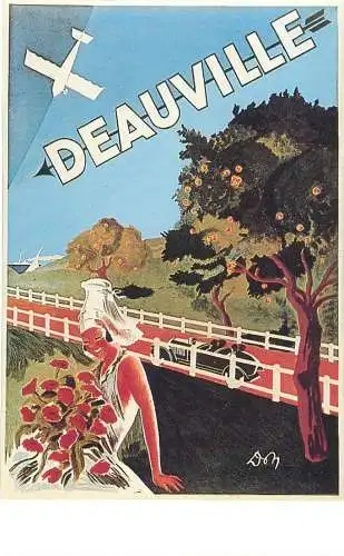 Dalkeith`s classic poster advertising postcard France 1930 Deauville car woman flowers plane