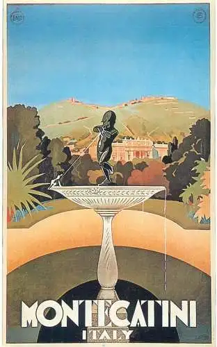 Dalkeith`s classic poster advertising postcard Italy Montecatini fountain statue