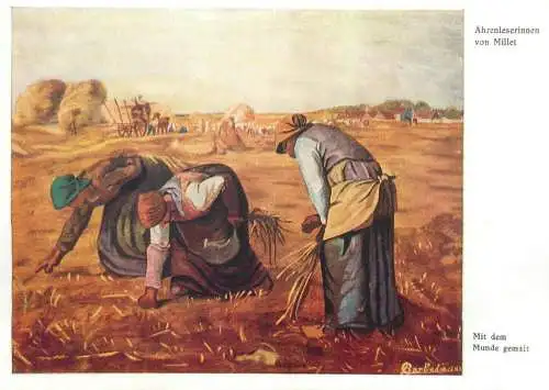 signed Postcard Gleaners rural types and scenes harvest Millet painting