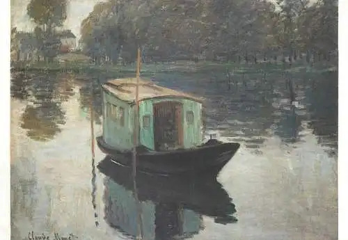 signed Postcard the painter's boat Claude Monet painting