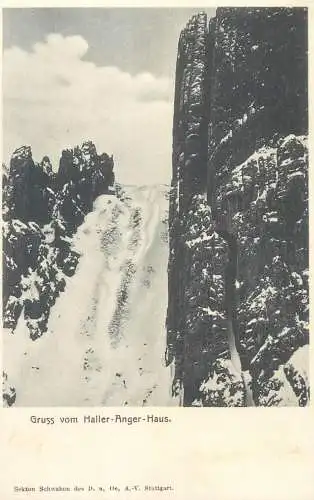 Gruss vom Haller Anger Haus mountains scenic old postcard Austria