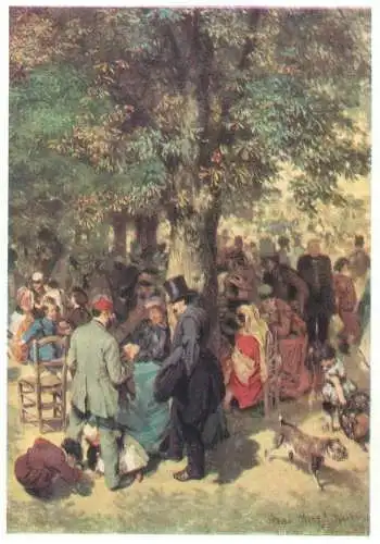 signed Postcard Ein Nachmittag im Tuileriengarten Adolph von Menzel Gemalde
