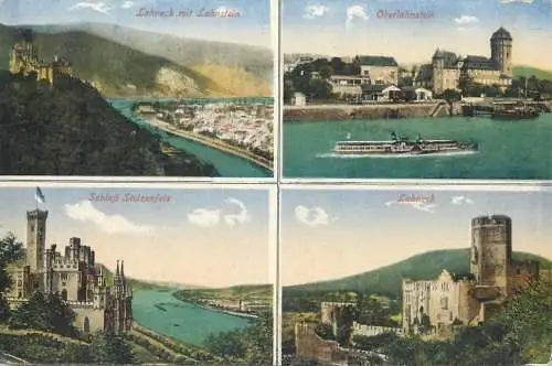 Castles Germany old postcard Lahneck mit Lahnstein Oberlahnstein Stolzenfels