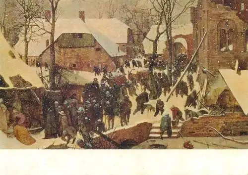 Postcard the three Magi's adoration in the snow Pieter Bruegel painting
