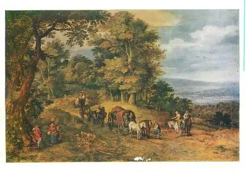 Postcard Belebter Fahrweg auf waldiger Hohe Jan Brueghel D. A. Gemalde