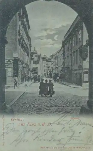 Gruss aus Linz moonlight Altstadt 1898 Postkarte