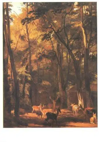 Postcard Damwild im park Christian Friedrich Gille Gemalde