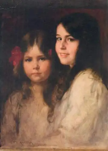 Postcard Hilde und Helda Friedrich von Kaulbach painting