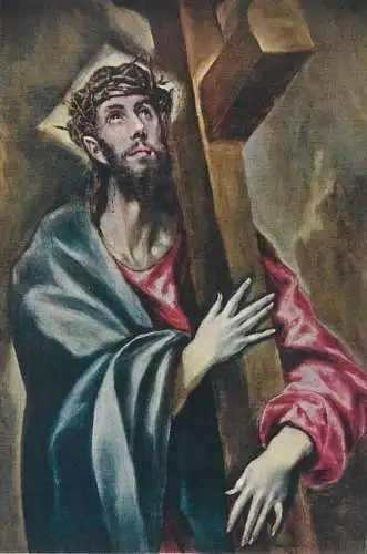 Postcard Christ embracing the Cross Greco painting