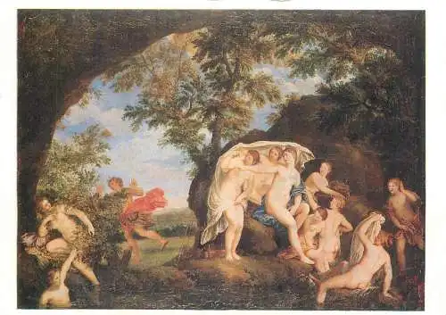 Nude in art postcard Francesco Albani Diana mit neun Nymphen und flichendem Aktaon Dresden