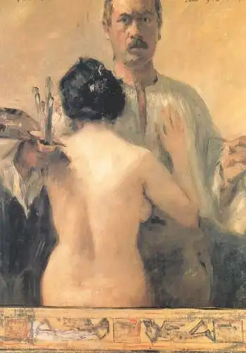 Nude in art postcard Lovis Corinth Selbstbildnis mit Ruckenakt 1903