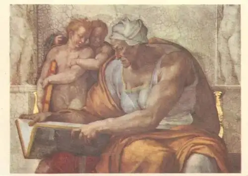 Nude in art postcard Michelangelo Buonarroti Cumaische Sibylle fresco Rome Vatican