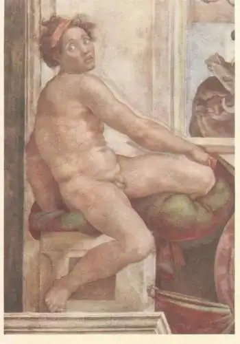 Nude in art postcard Michelangelo Buonarroti Sklave fresco Rome Vatican