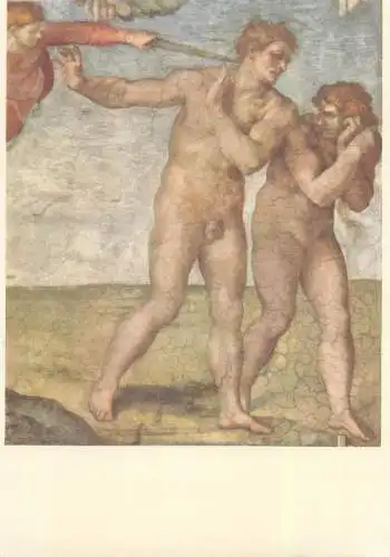 Nude in art postcard Michelangelo Buonarroti Vertreibung aus dem Paradies fresko Rome Vatican