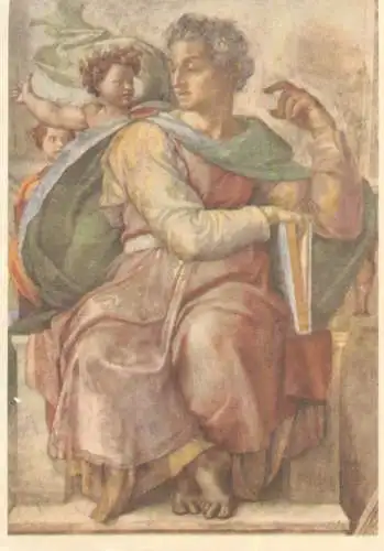 Nude in art postcard Michelangelo Buonarroti Prophet Esaias fresco Vatican