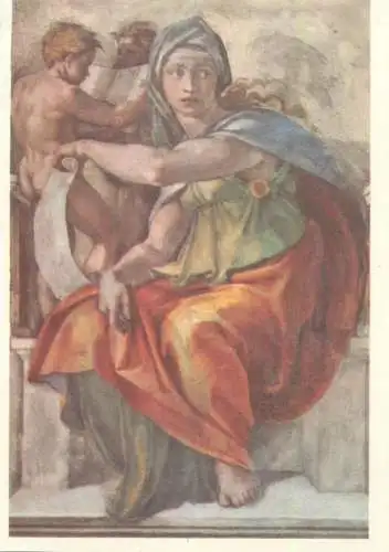 Nude in art postcard Michelangelo Buonarroti Delphische Sibylle fresco