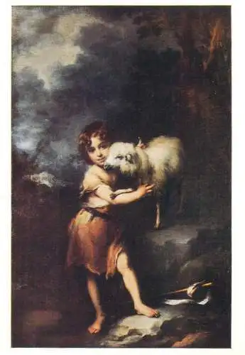 Postcard The infant St John with the Lamb Murillo painting