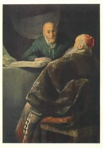 Postcard the two scholars Rembrandt painting