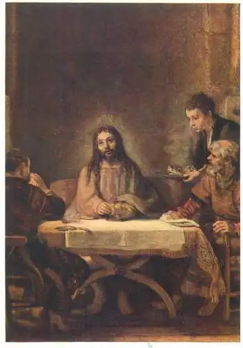 Postcard the Supper in Emmaus Rembrandt painting