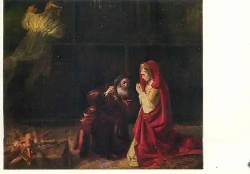 Postcard The sacrifice of Manaoh and his wife Rembrandt painting