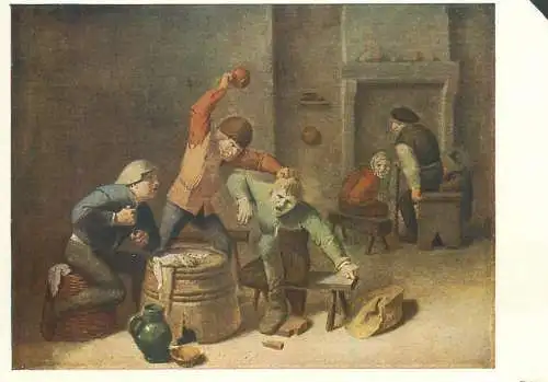 Postcard Bauernauferei beim Kartenspiel Brouwer Gemalde