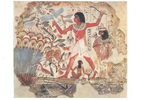 Postcard Egyptian art wild birds hunt