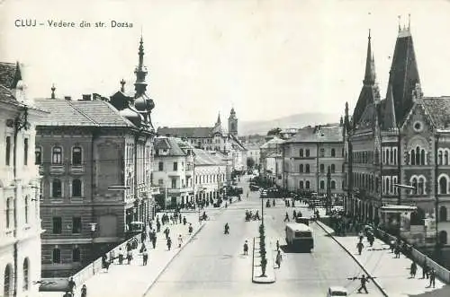 Romania Postcard Cluj Napoca vedere din str Dozsa aspect general autobuz