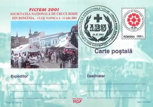 Filtem 2001 Societatea Nationala de Cruce Rosie din Romania, Cluj-Napoca, Red Cross, Croix Rouge, Rotes Kreuz card