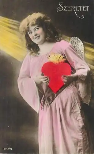 Fancy cards woman with heart love angel allegory Hungary szeretet