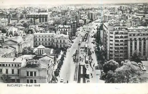 Post card Romania vedere din Bucuresti bd-ul 1848 tram vedere panoramica